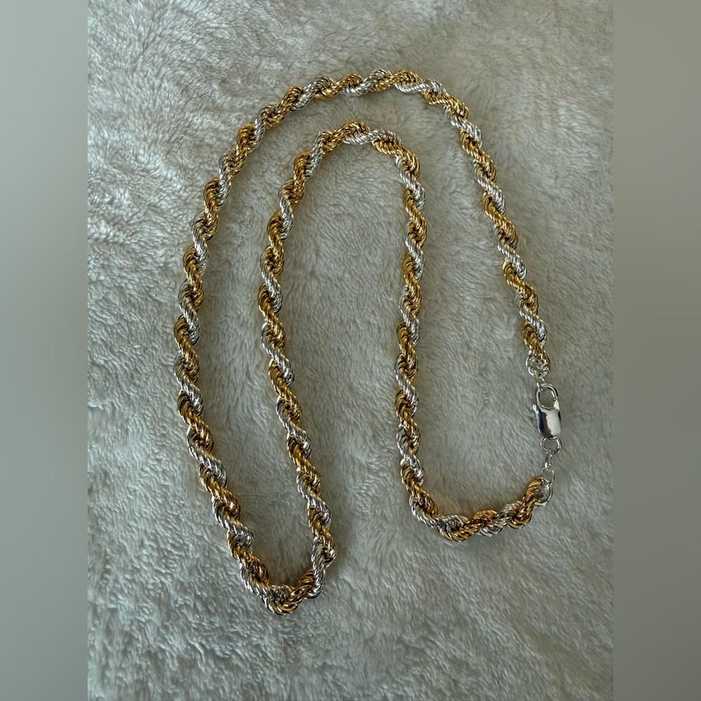 Italian 925 Sterling Silver Two-Tone Rope Necklace - Picture 3 of 7